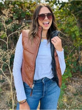 Mauritius Ellen Reversible Puffer Leather Vest Black Brown XL NWT